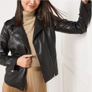 TALBOTS Faux Leather Moto Jacket Black 20W Plus Coat Women Zip Layer Pockets
